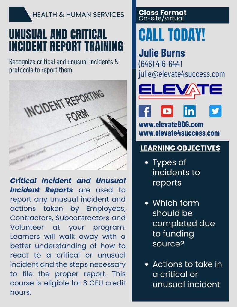 Unusual and Critical Incident Report Training 1
